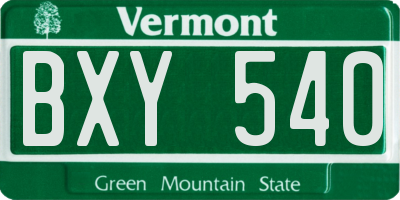 VT license plate BXY540