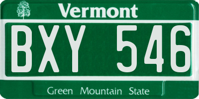VT license plate BXY546