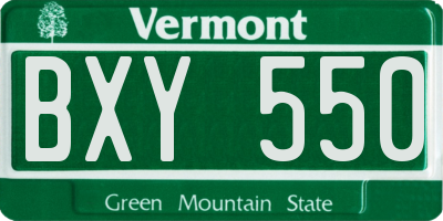 VT license plate BXY550
