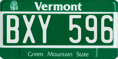 VT license plate BXY596
