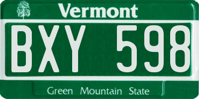 VT license plate BXY598