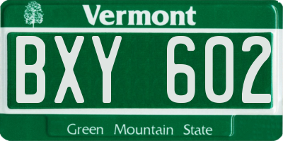 VT license plate BXY602