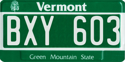 VT license plate BXY603