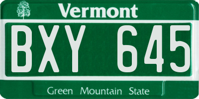 VT license plate BXY645