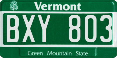 VT license plate BXY803