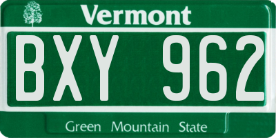 VT license plate BXY962