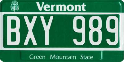 VT license plate BXY989