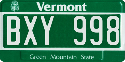 VT license plate BXY998