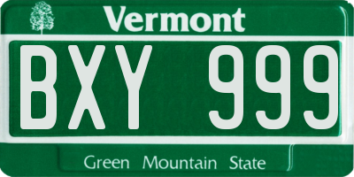 VT license plate BXY999