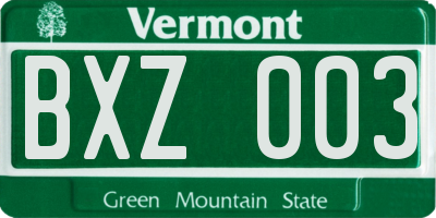VT license plate BXZ003