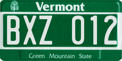 VT license plate BXZ012