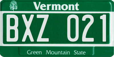 VT license plate BXZ021