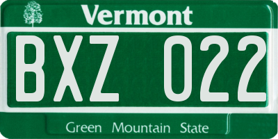 VT license plate BXZ022