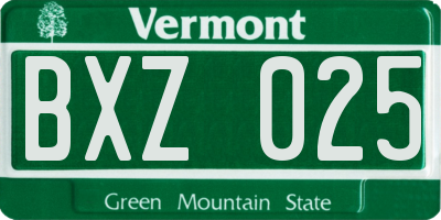 VT license plate BXZ025