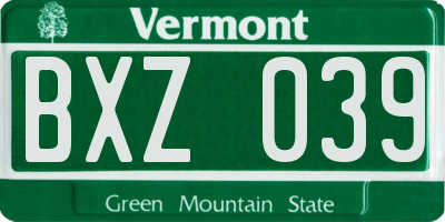 VT license plate BXZ039