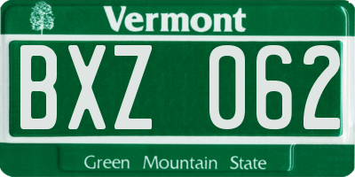 VT license plate BXZ062