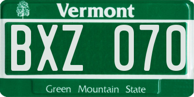VT license plate BXZ070