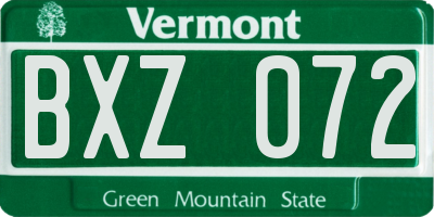 VT license plate BXZ072