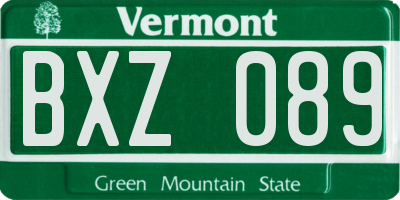VT license plate BXZ089