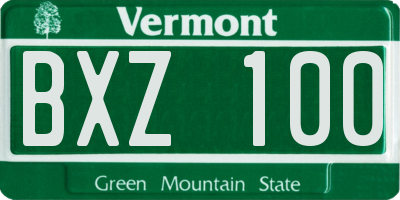 VT license plate BXZ100