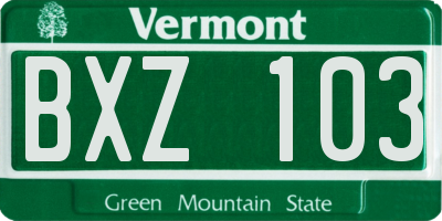 VT license plate BXZ103