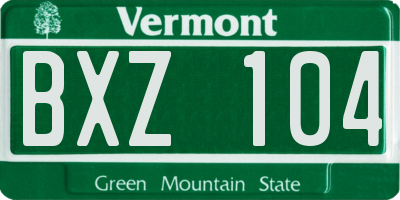VT license plate BXZ104