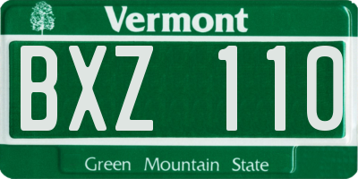 VT license plate BXZ110