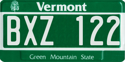 VT license plate BXZ122