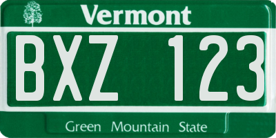 VT license plate BXZ123