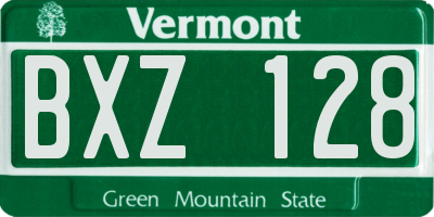 VT license plate BXZ128