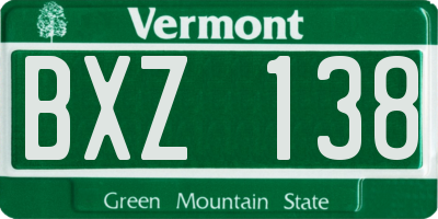 VT license plate BXZ138