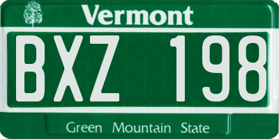 VT license plate BXZ198
