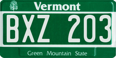 VT license plate BXZ203