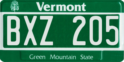 VT license plate BXZ205