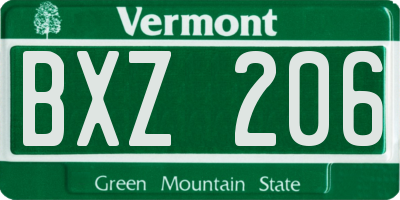 VT license plate BXZ206