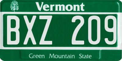 VT license plate BXZ209