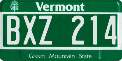 VT license plate BXZ214