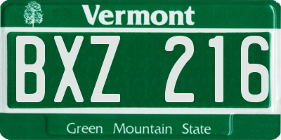 VT license plate BXZ216