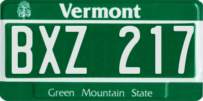 VT license plate BXZ217