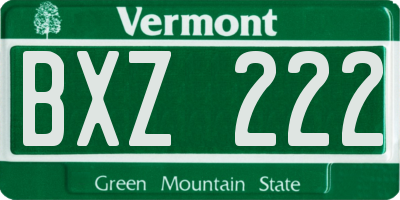 VT license plate BXZ222