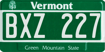 VT license plate BXZ227