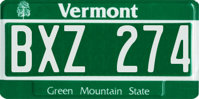 VT license plate BXZ274