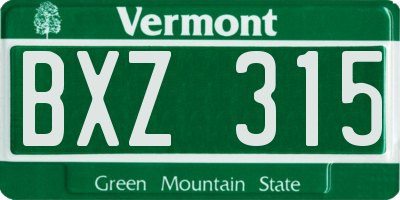 VT license plate BXZ315