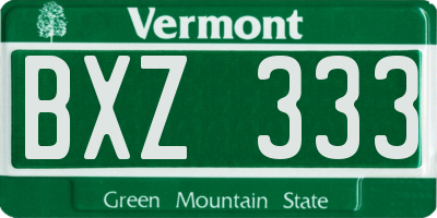 VT license plate BXZ333