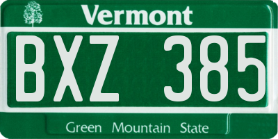 VT license plate BXZ385