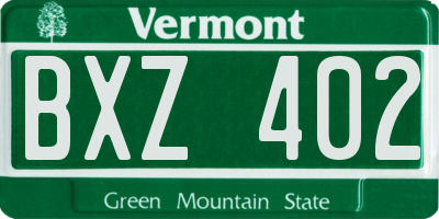 VT license plate BXZ402