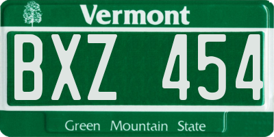 VT license plate BXZ454