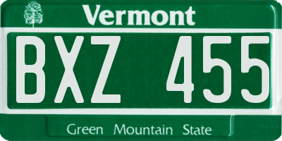 VT license plate BXZ455