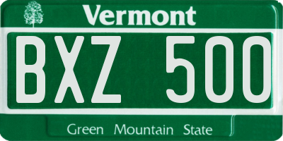 VT license plate BXZ500