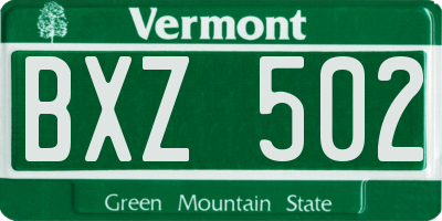 VT license plate BXZ502